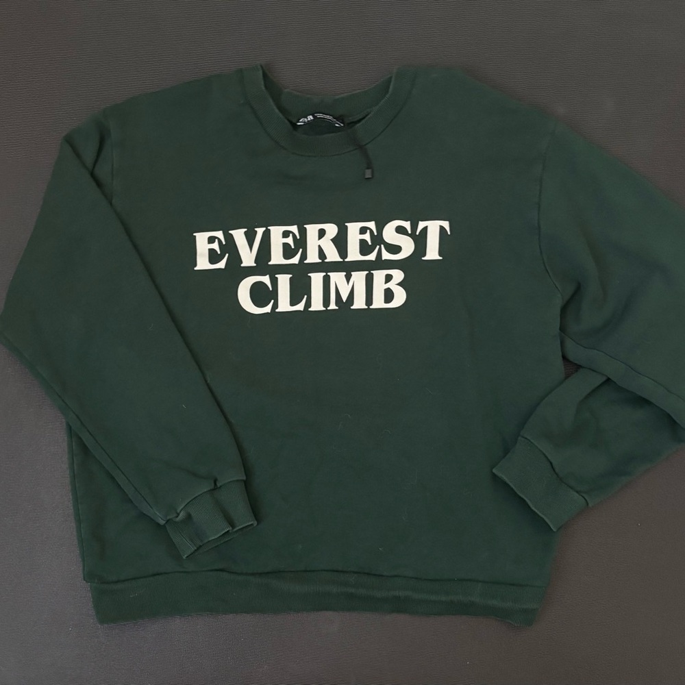 Zara Green Crewneck with Ribbed Cuffs